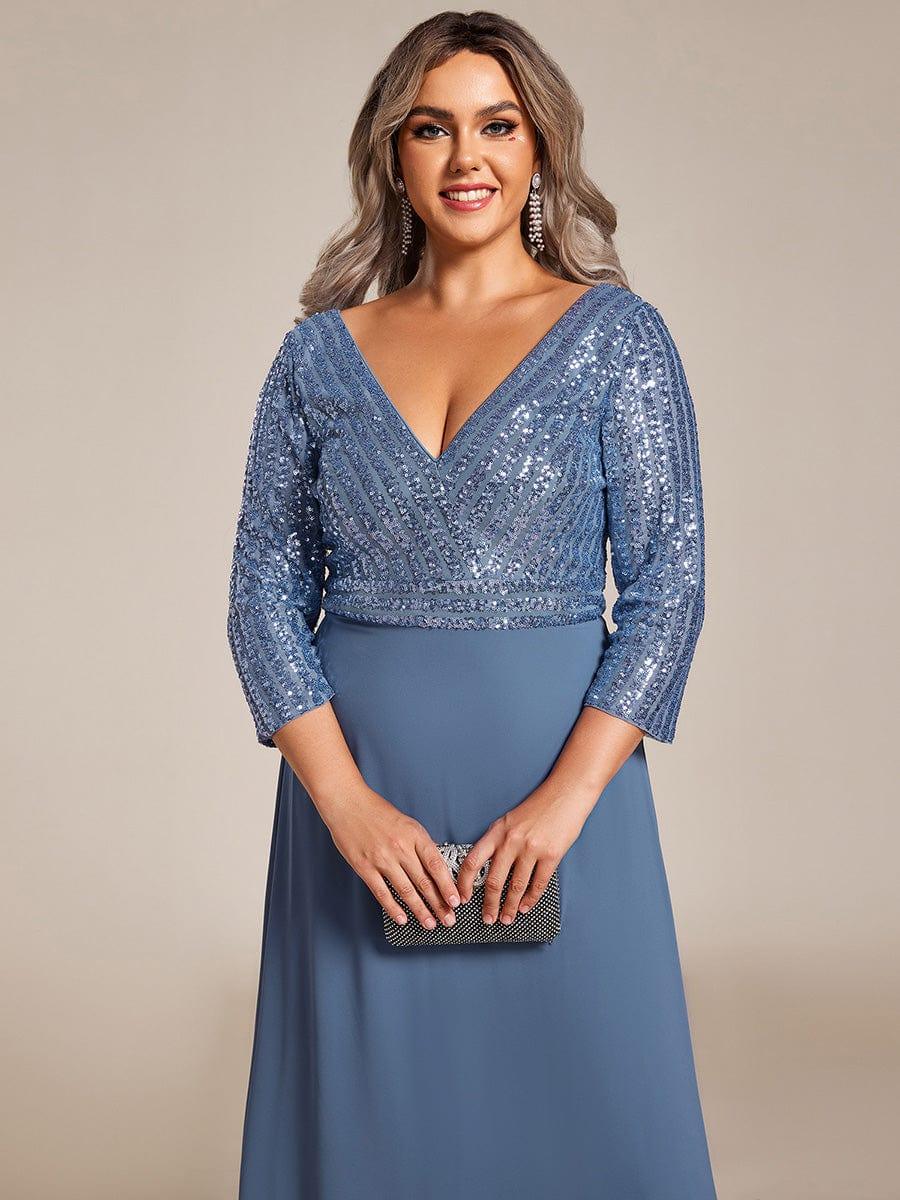 ever LUENA|Sexy V Neck A-Line Sequin Evening Dresses with 3/4 Sleeve - Image 57