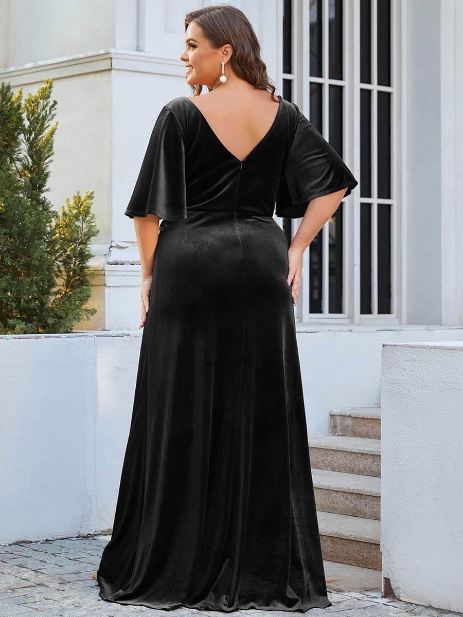 ever REINE|Sexy V Neck Maxi Long Velvet Evening Dress - Image 33