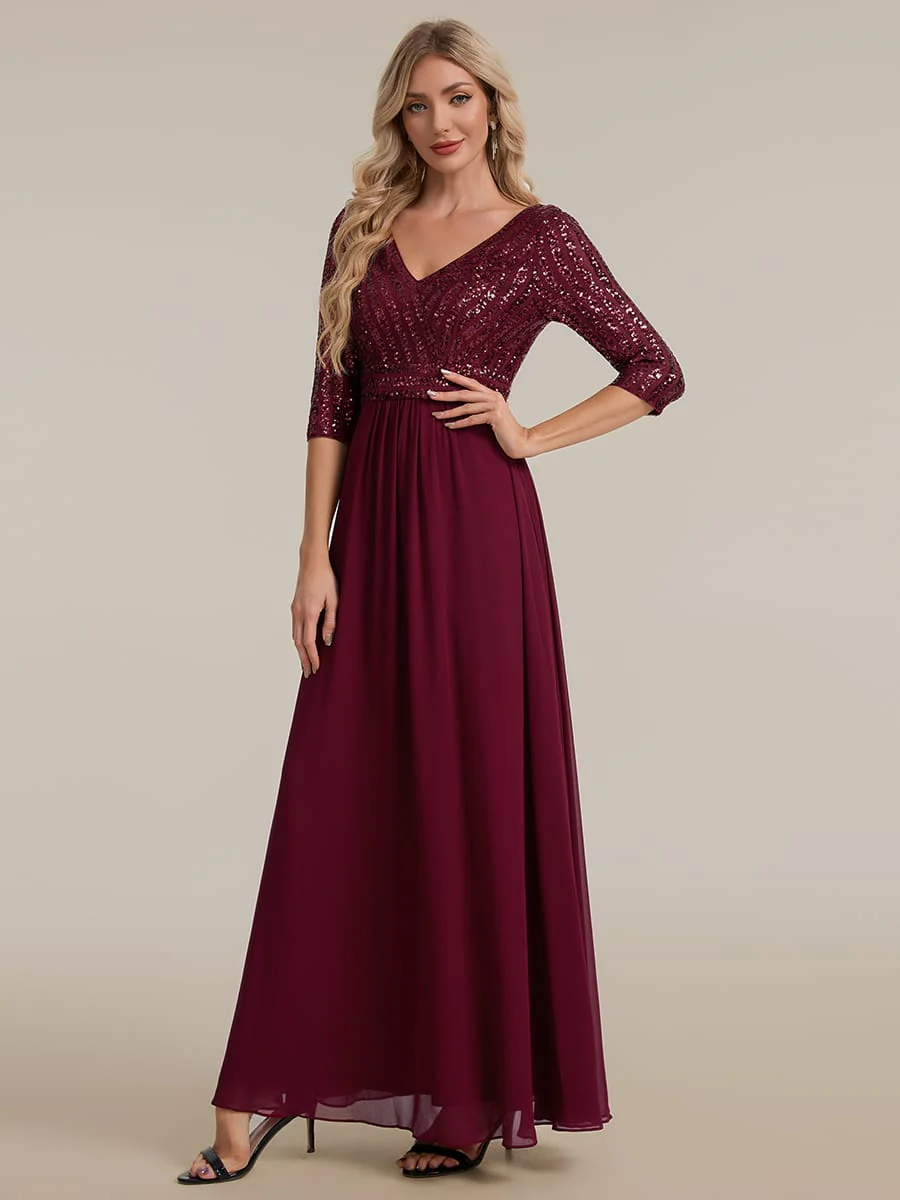 ever IRIS|Sexy V Neck Sequin Evening Dresses with 3/4 Sleeve - Image 32