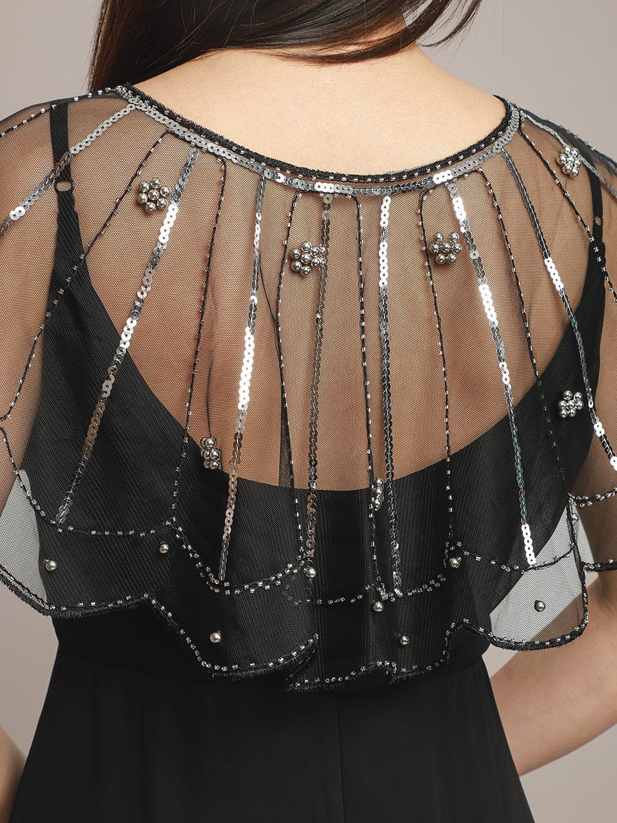Sheer Embellished Sparkle Cape Shawl - Image 4