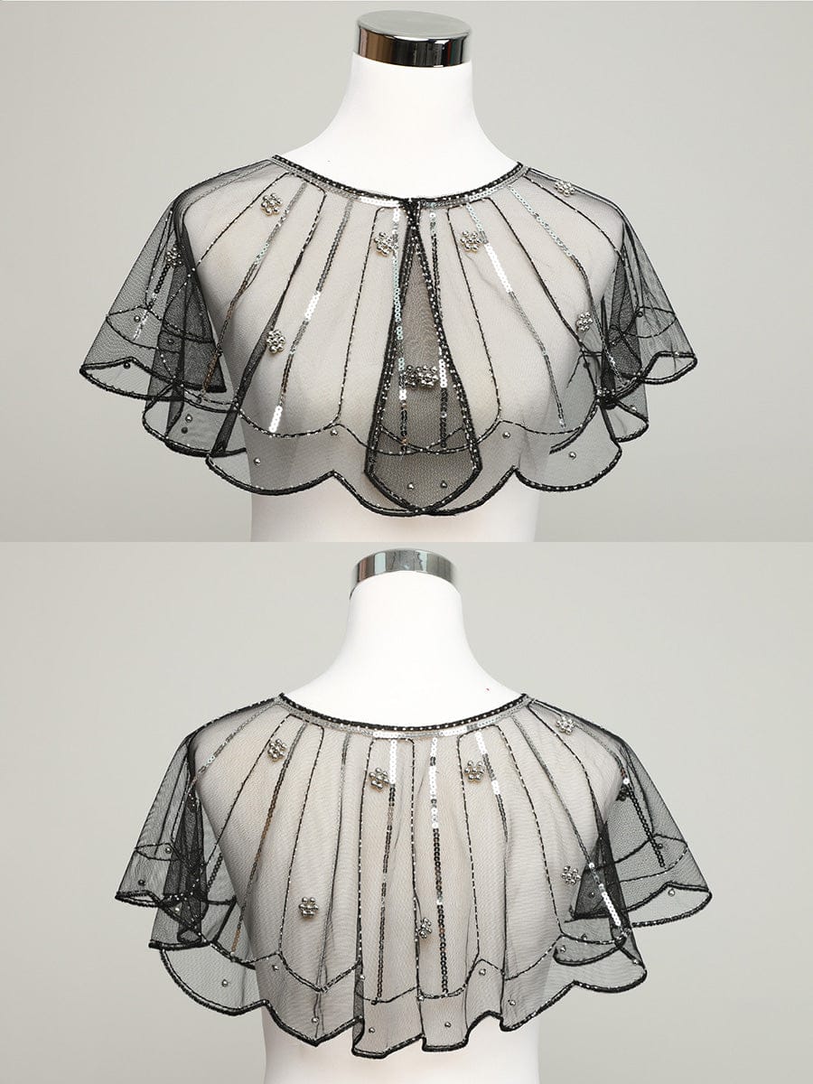 Sheer Embellished Sparkle Cape Shawl - Image 9