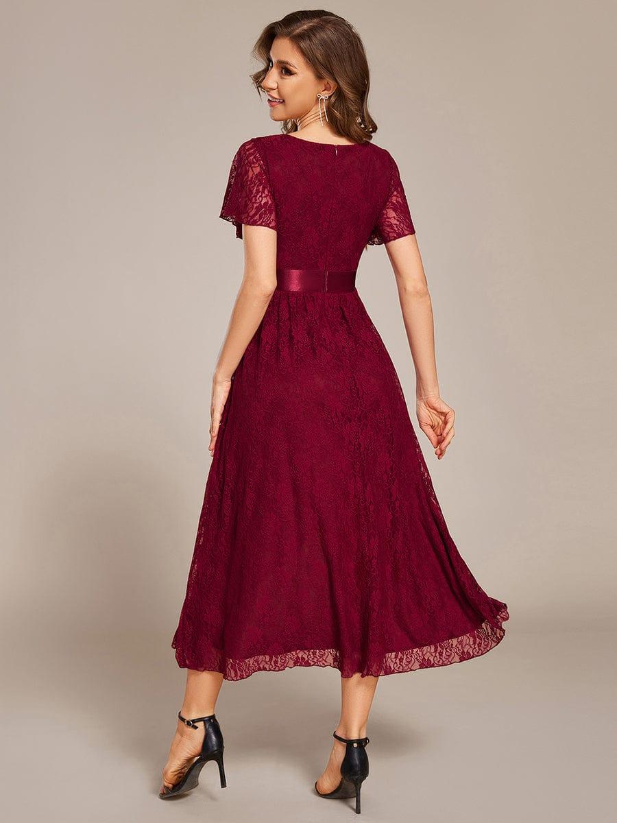 ever SEVYN|Short Sleeve Ruffled Lace Midi Evening Dress - Image 2