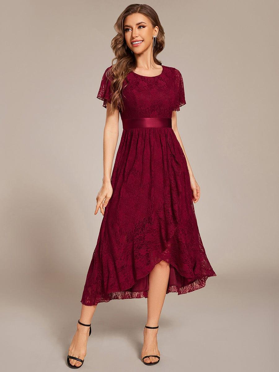 ever SEVYN|Short Sleeve Ruffled Lace Midi Evening Dress - Image 5