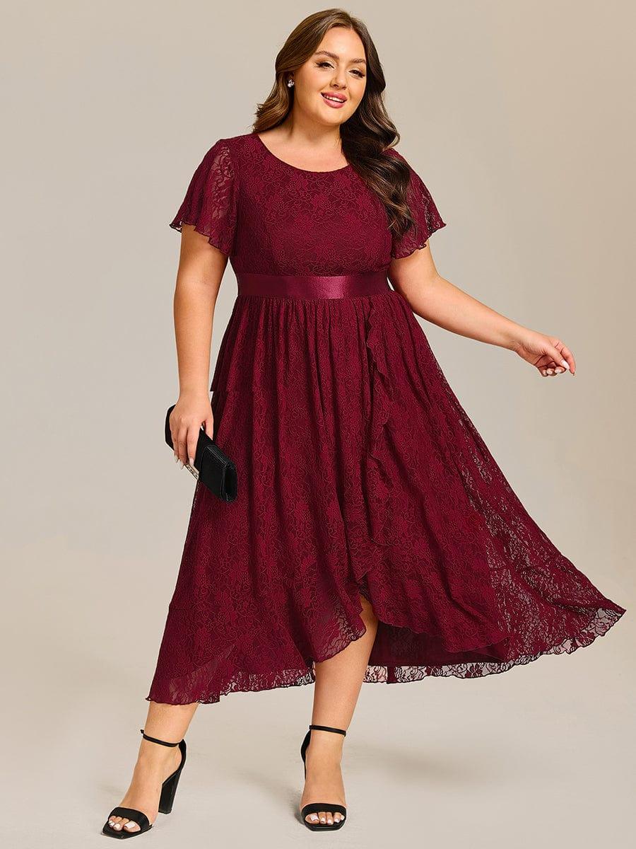 ever SEVYN|Short Sleeve Ruffled Lace Midi Evening Dress - Image 6