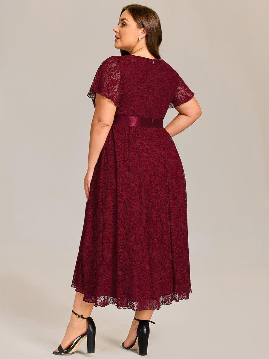 ever SEVYN|Short Sleeve Ruffled Lace Midi Evening Dress - Image 7