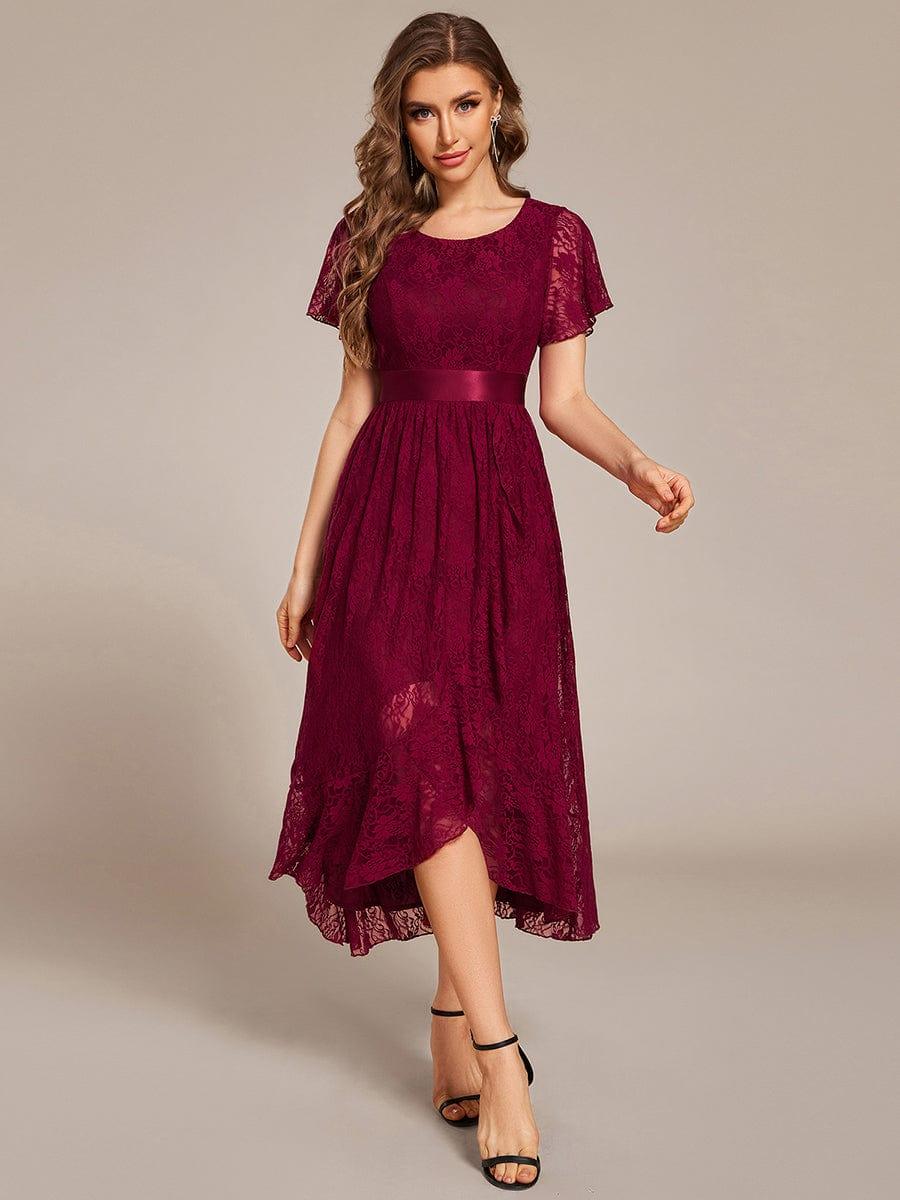 ever SEVYN|Short Sleeve Ruffled Lace Midi Weeding Guest Dress - Image 4