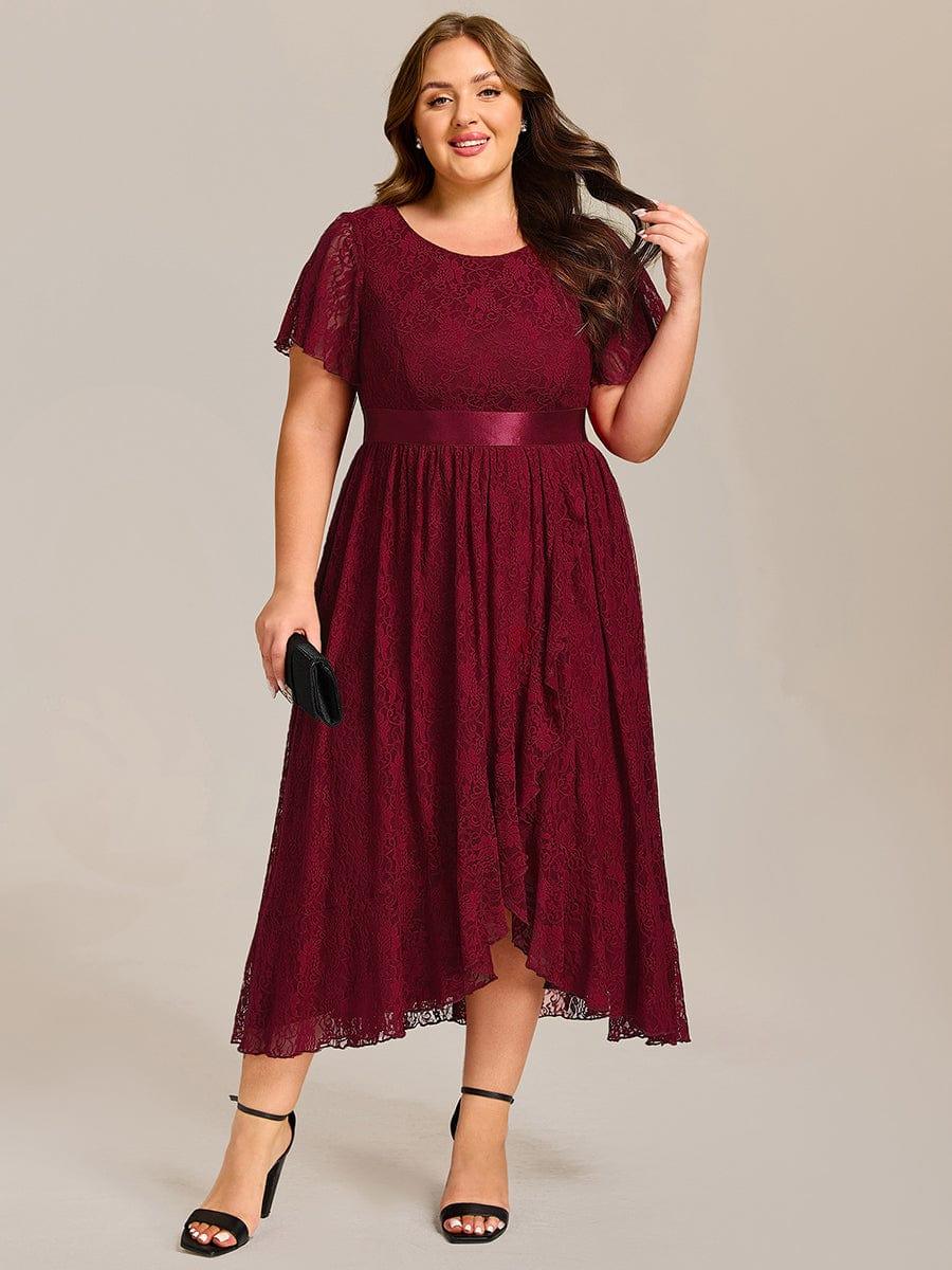 ever SEVYN|Short Sleeve Ruffled Lace Midi Weeding Guest Dress - Image 9