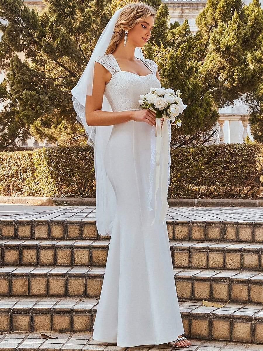 Simple Cap Sleeve Sweetheart Mermaid Style Wedding Dress - Image 12