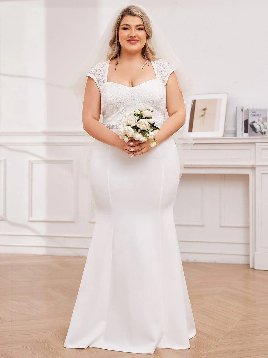 Simple Cap Sleeve Sweetheart Mermaid Style Wedding Dress - Image 16
