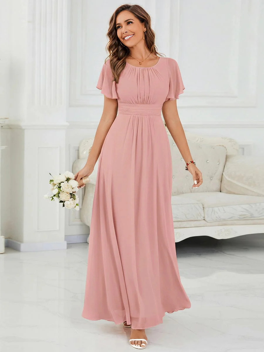 Simple Chiffon Pleated A-Line Round Neckline Dress in Black - Image 12