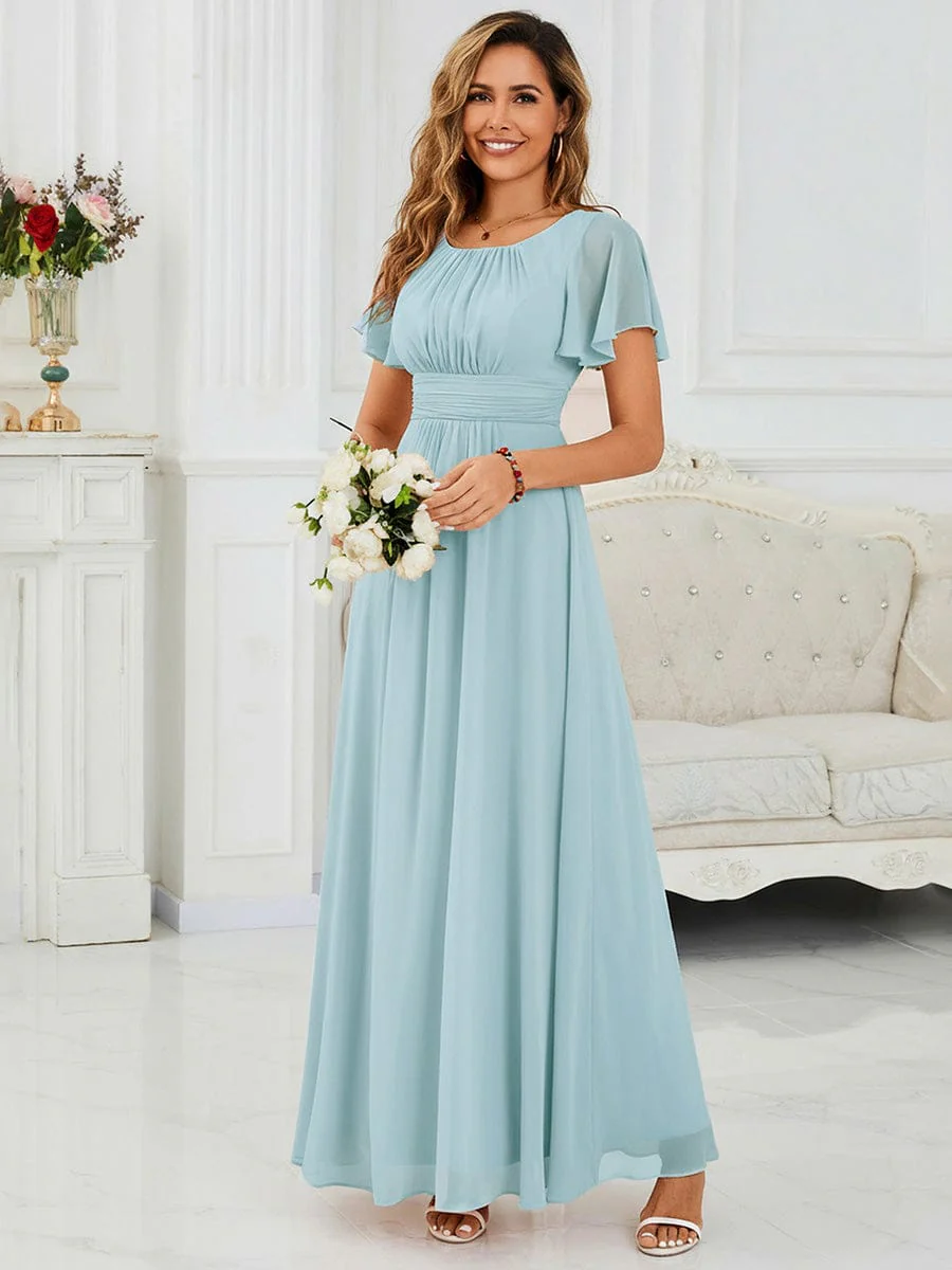 Simple Chiffon Pleated A-Line Round Neckline Dress in Black - Image 19
