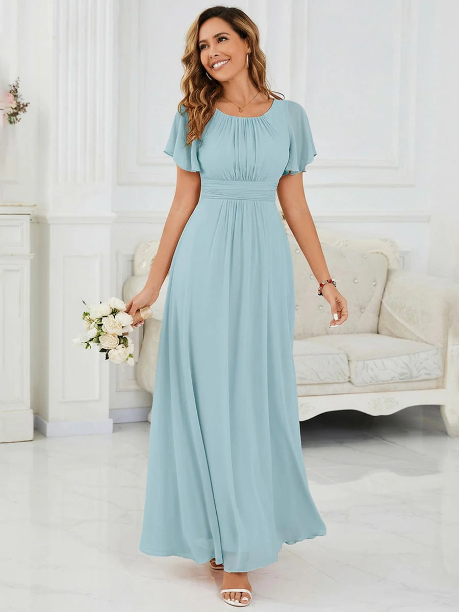 Simple Chiffon Pleated A-Line Round Neckline Dress in Black - Image 21