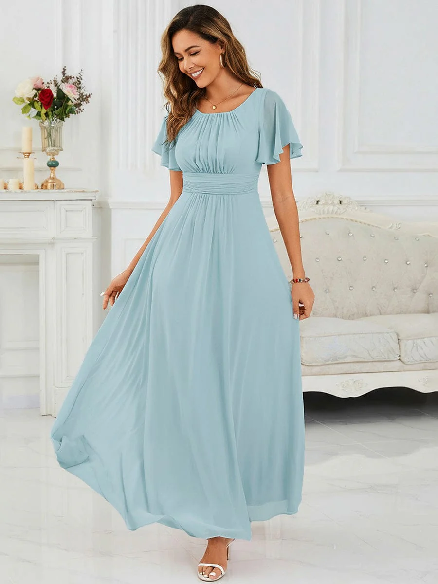 Simple Chiffon Pleated A-Line Round Neckline Dress in Black - Image 22