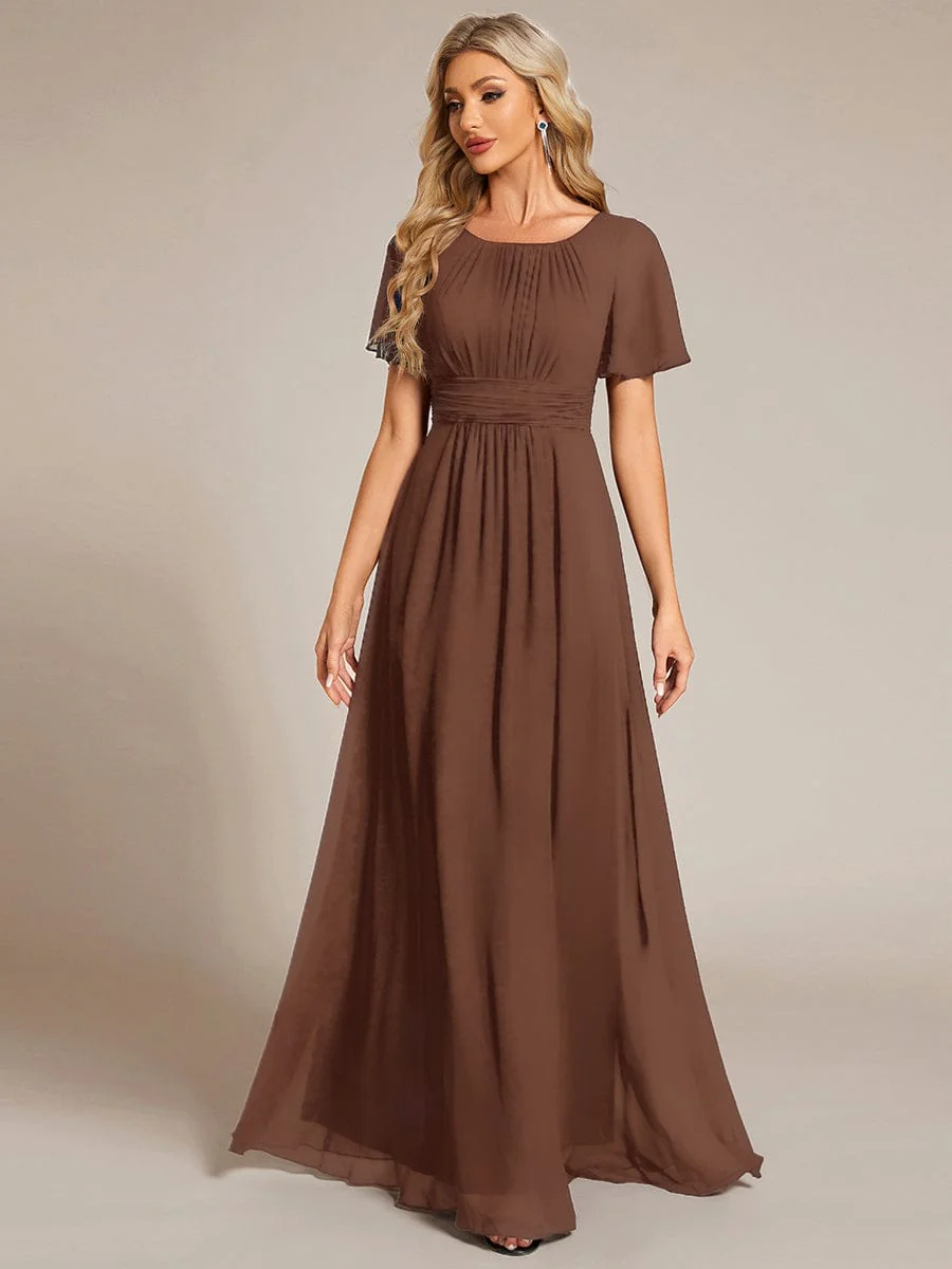 Simple Chiffon Pleated A-Line Round Neckline Dress in Black - Image 29