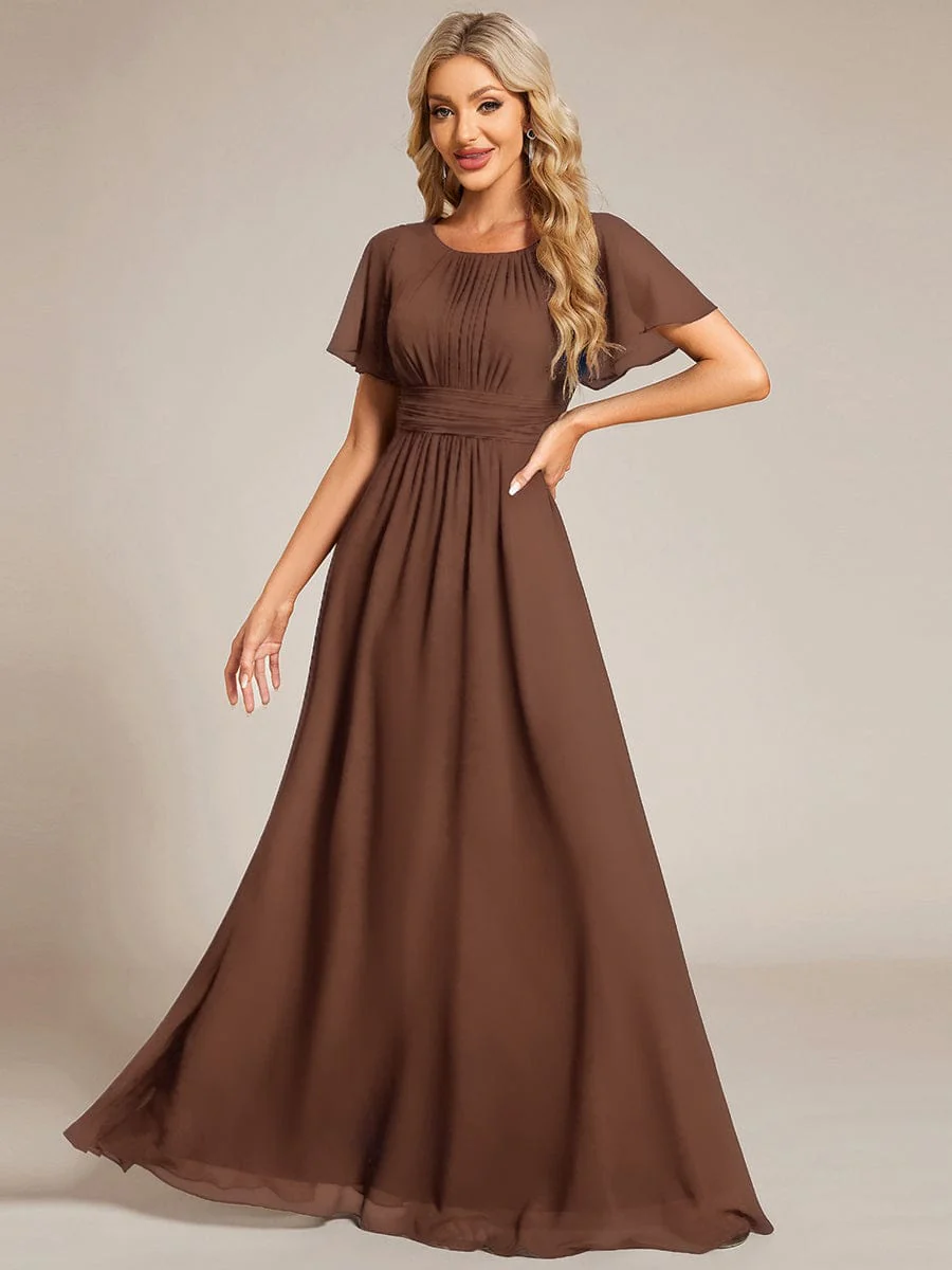 Simple Chiffon Pleated A-Line Round Neckline Dress in Black - Image 31
