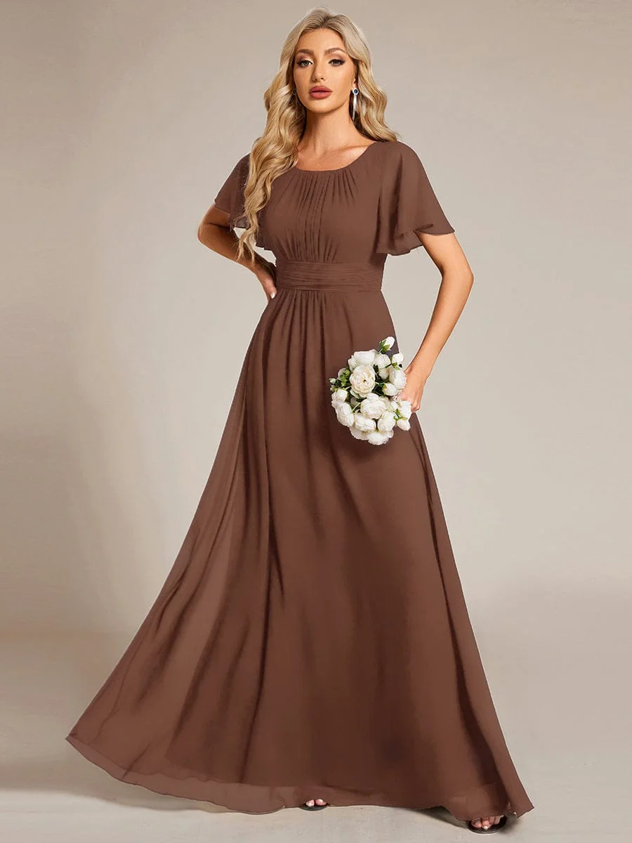 Simple Chiffon Pleated A-Line Round Neckline Dress in Black - Image 32
