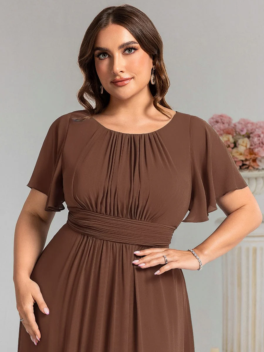 Simple Chiffon Pleated A-Line Round Neckline Dress in Black - Image 38