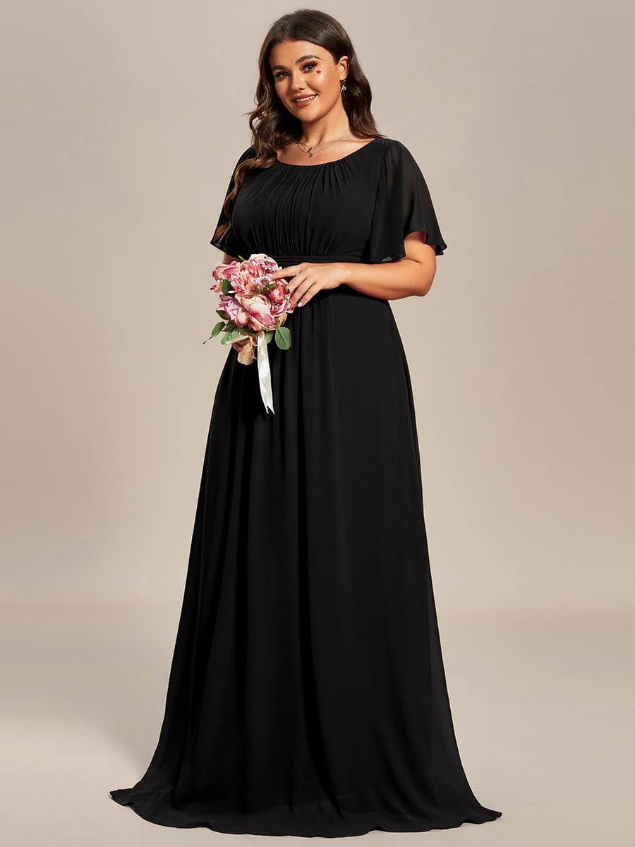 Simple Chiffon Pleated A-Line Round Neckline Dress in Black - Image 5