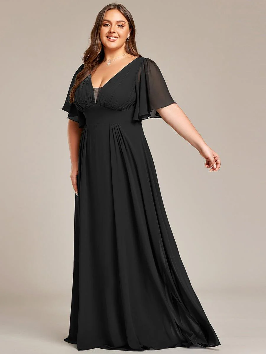 Simple Chiffon Short Sleeves Empire Waist A-Line Maxi Dress in Black - Image 6
