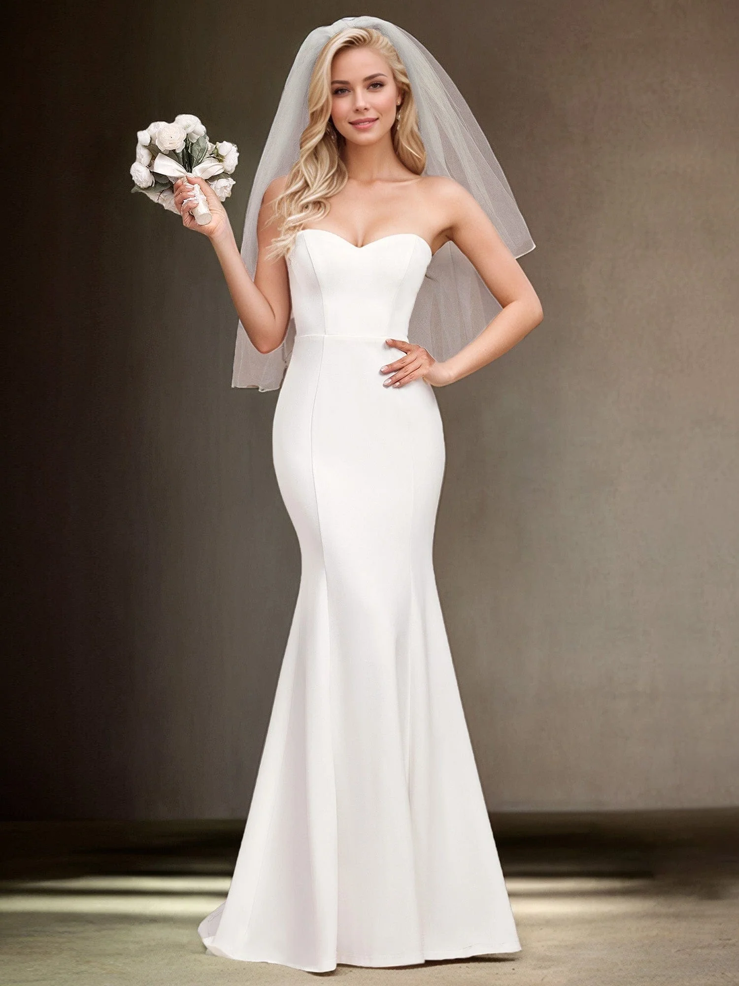 Simple Strapless Sweetheart Mermaid Wedding Dress