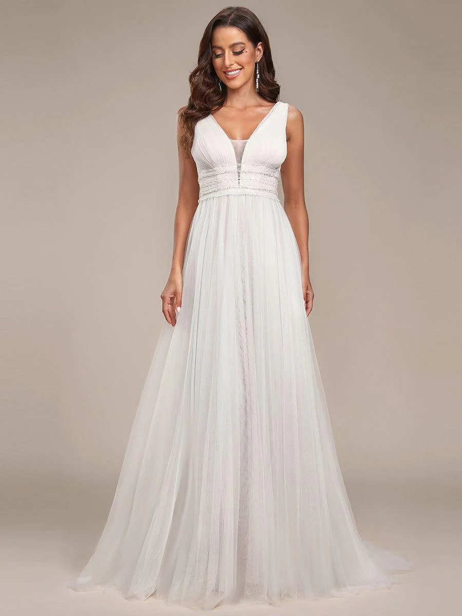 Sleeveless Deep V Low Back Long Wedding Dress - Image 10
