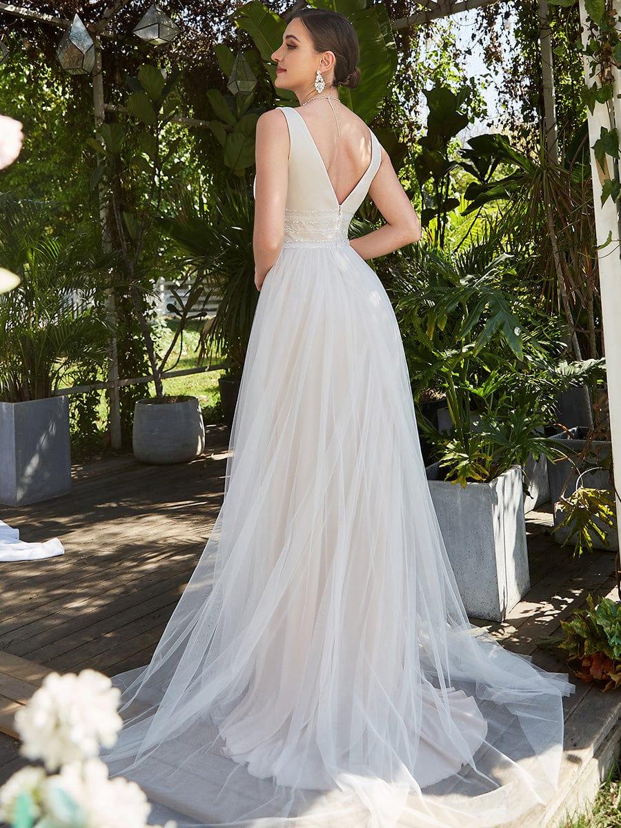 Sleeveless Deep V Low Back Long Wedding Dress - Image 12
