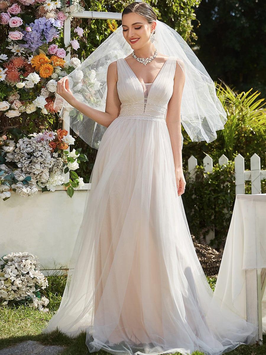 Sleeveless Deep V Low Back Long Wedding Dress - Image 13