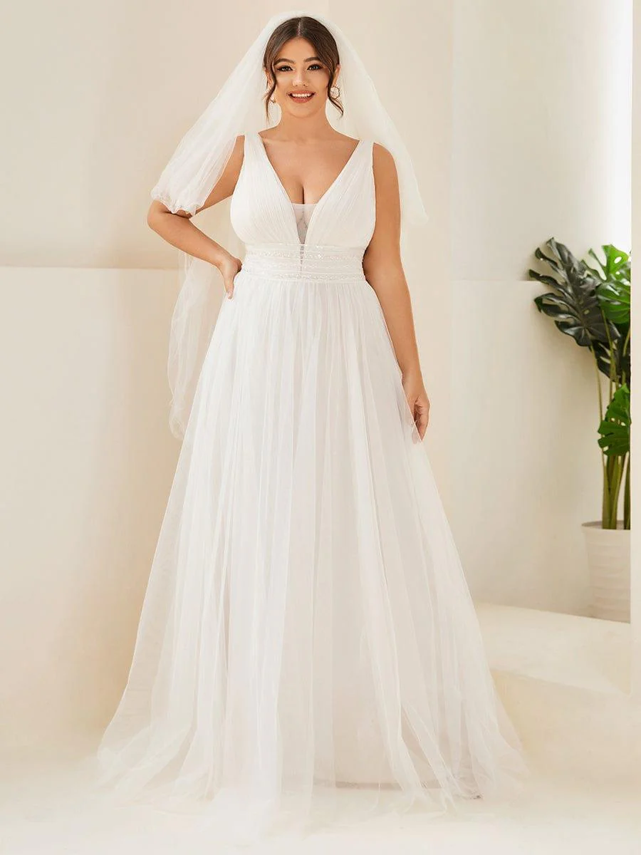 Sleeveless Deep V Low Back Long Wedding Dress - Image 14