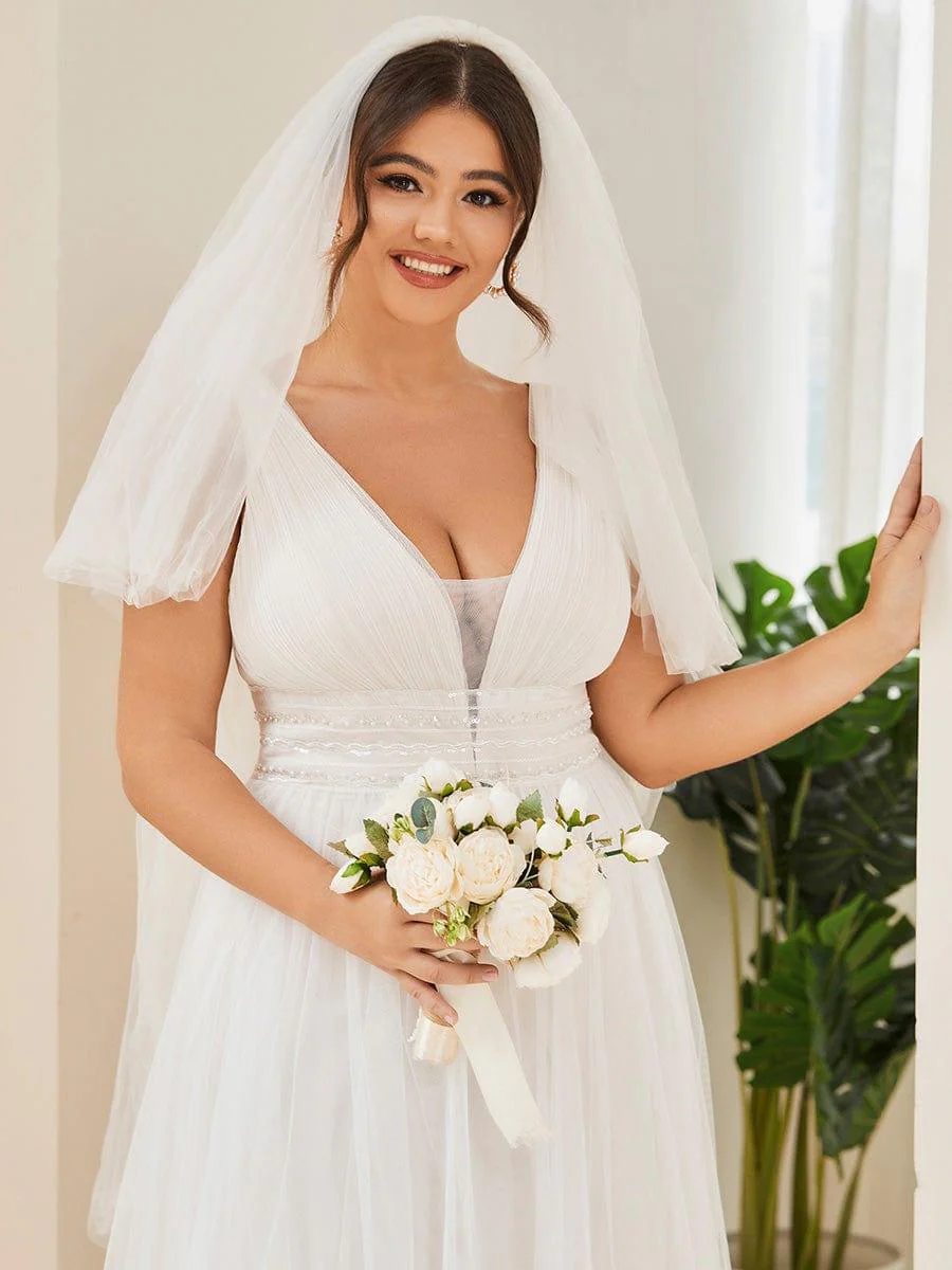 Sleeveless Deep V Low Back Long Wedding Dress - Image 16