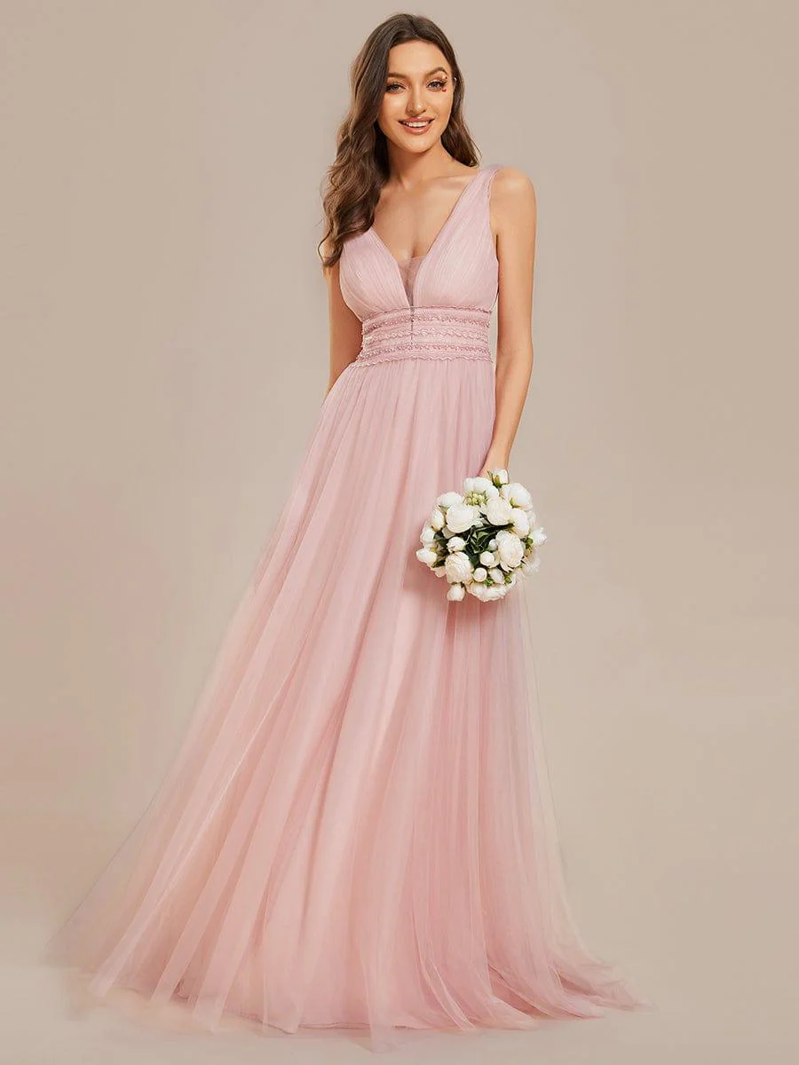 Sleeveless Deep V Low Back Long Wedding Dress - Image 17