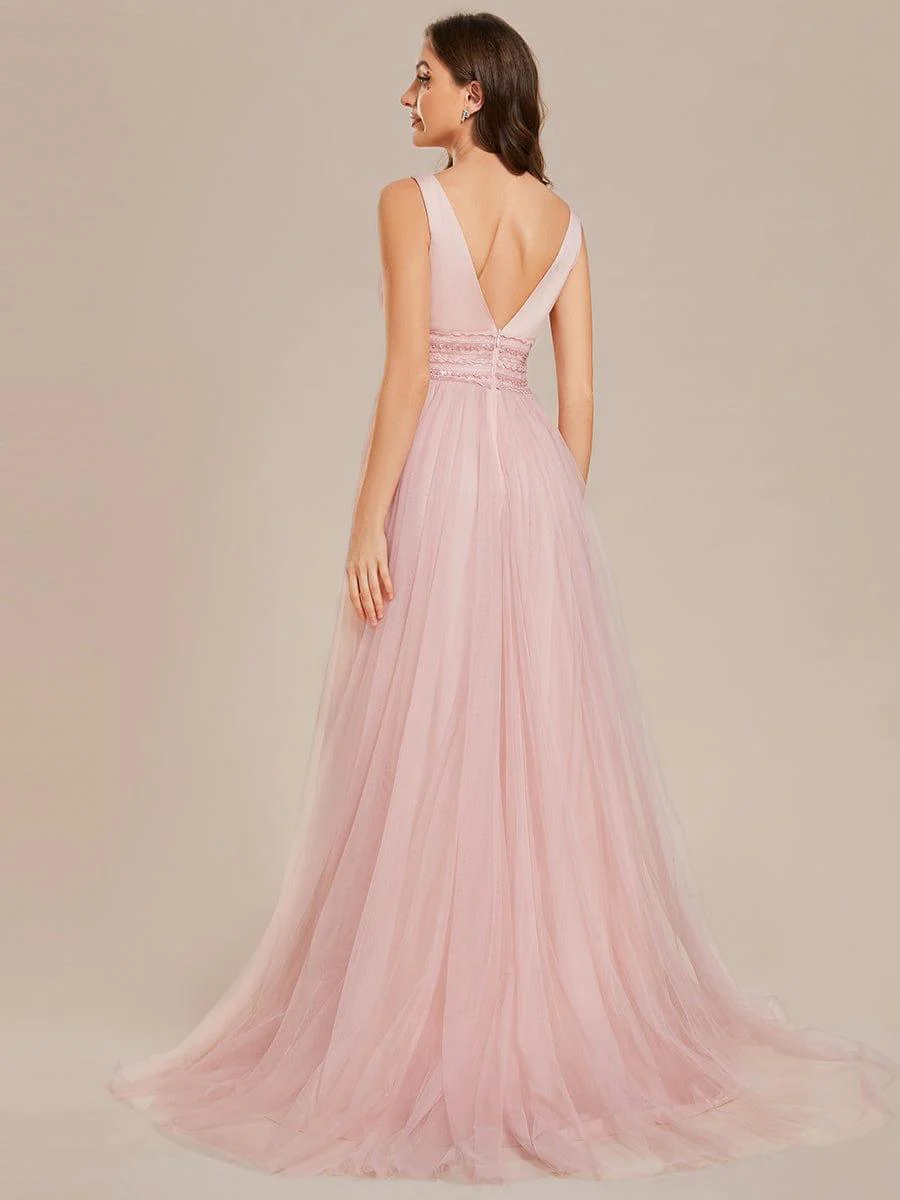 Sleeveless Deep V Low Back Long Wedding Dress - Image 18