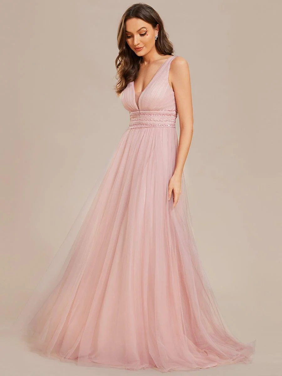 Sleeveless Deep V Low Back Long Wedding Dress - Image 20