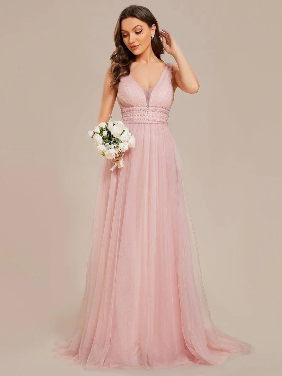 Sleeveless Deep V Low Back Long Wedding Dress - Image 21