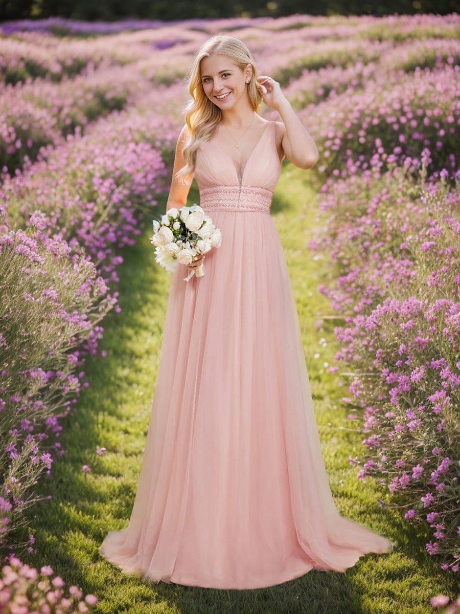 Sleeveless Deep V Low Back Long Wedding Dress - Image 22