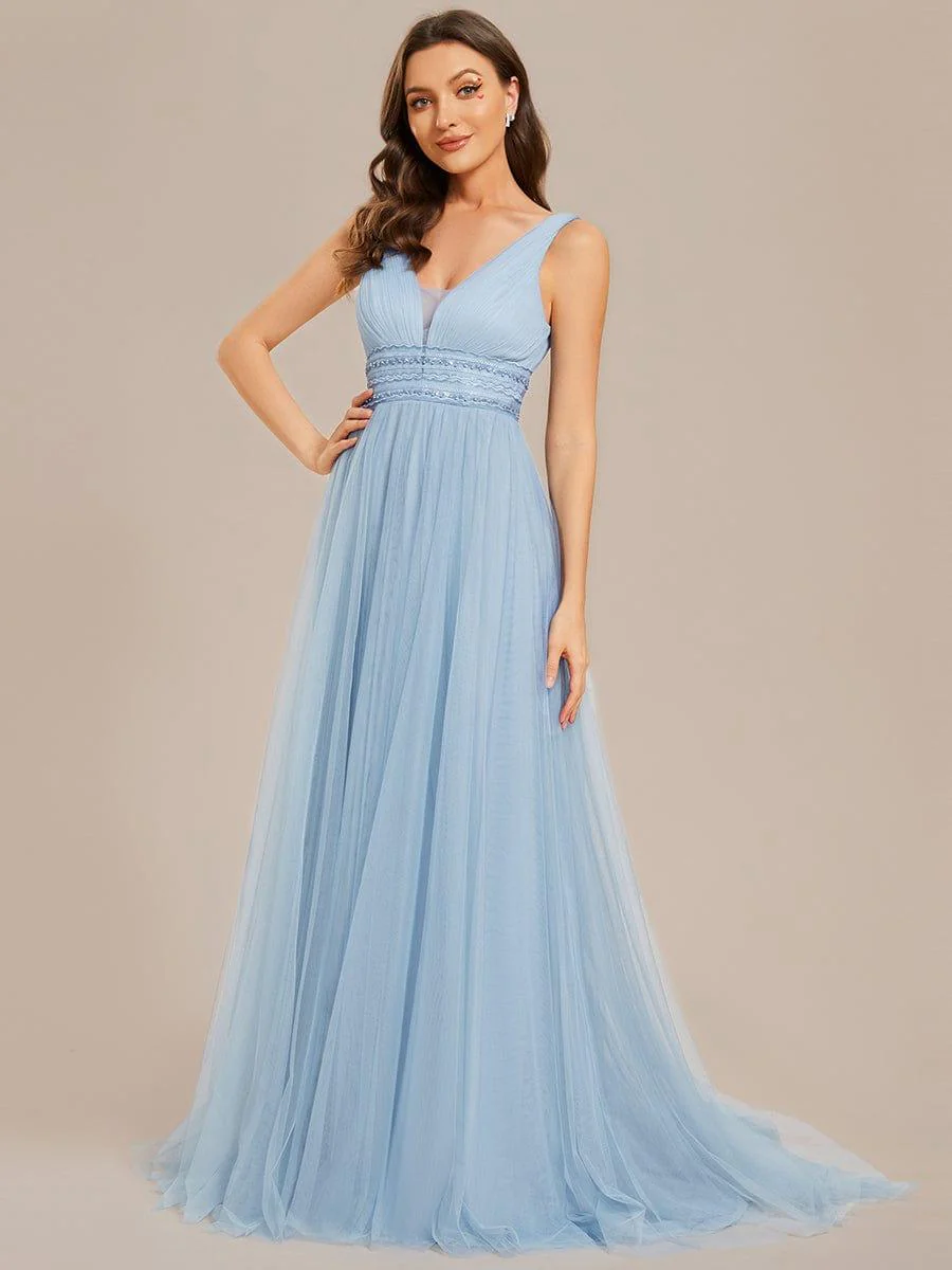 Sleeveless Deep V Low Back Long Wedding Dress - Image 23