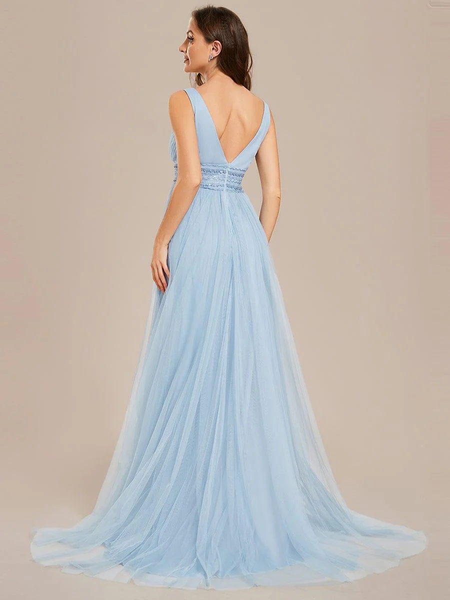 Sleeveless Deep V Low Back Long Wedding Dress - Image 24