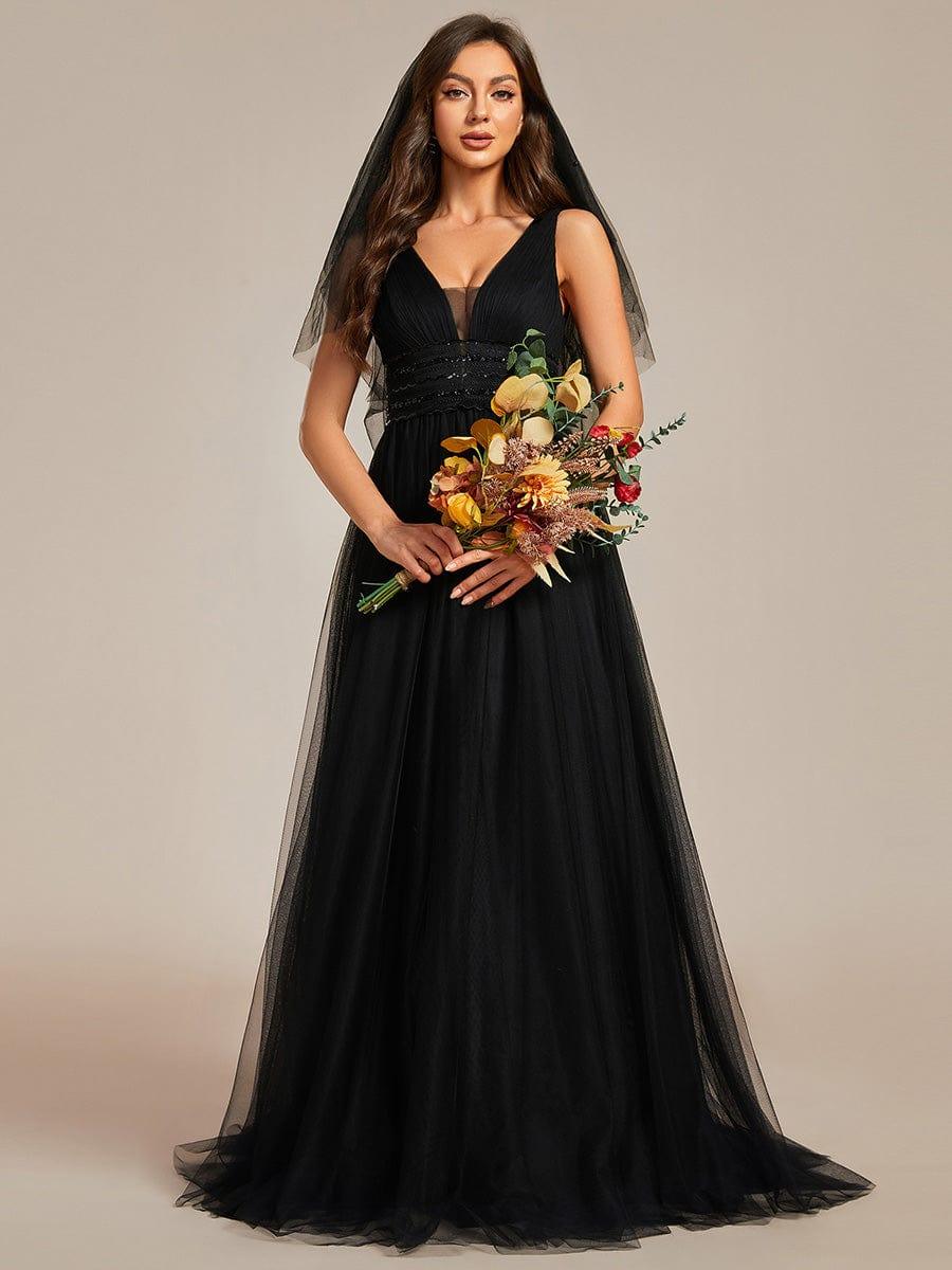 Sleeveless Deep V Low Back Long Wedding Dress - Image 29