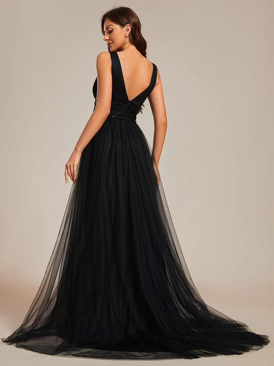 Sleeveless Deep V Low Back Long Wedding Dress - Image 30