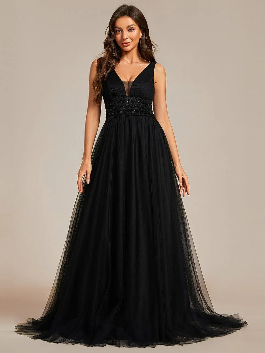 Sleeveless Deep V Low Back Long Wedding Dress - Image 32
