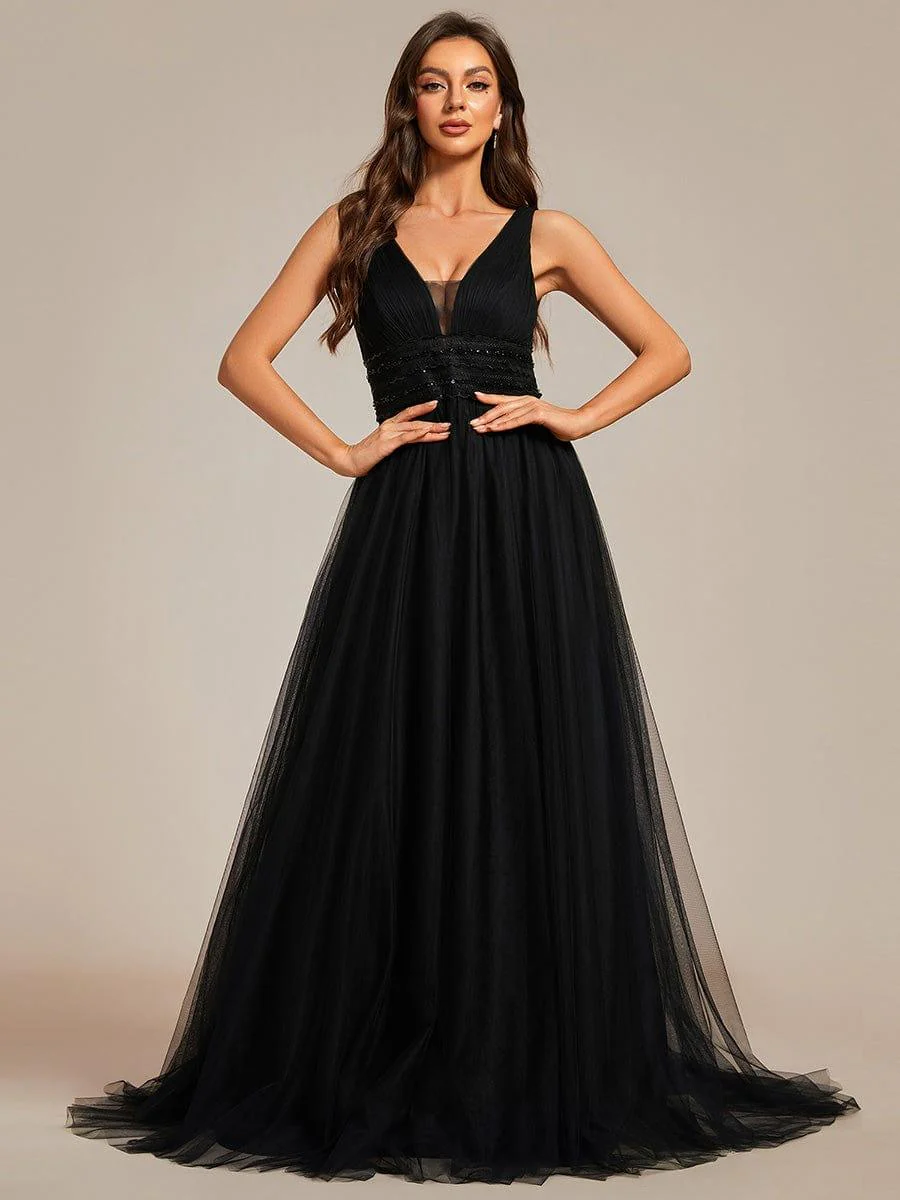 Sleeveless Deep V Low Back Long Wedding Dress - Image 33
