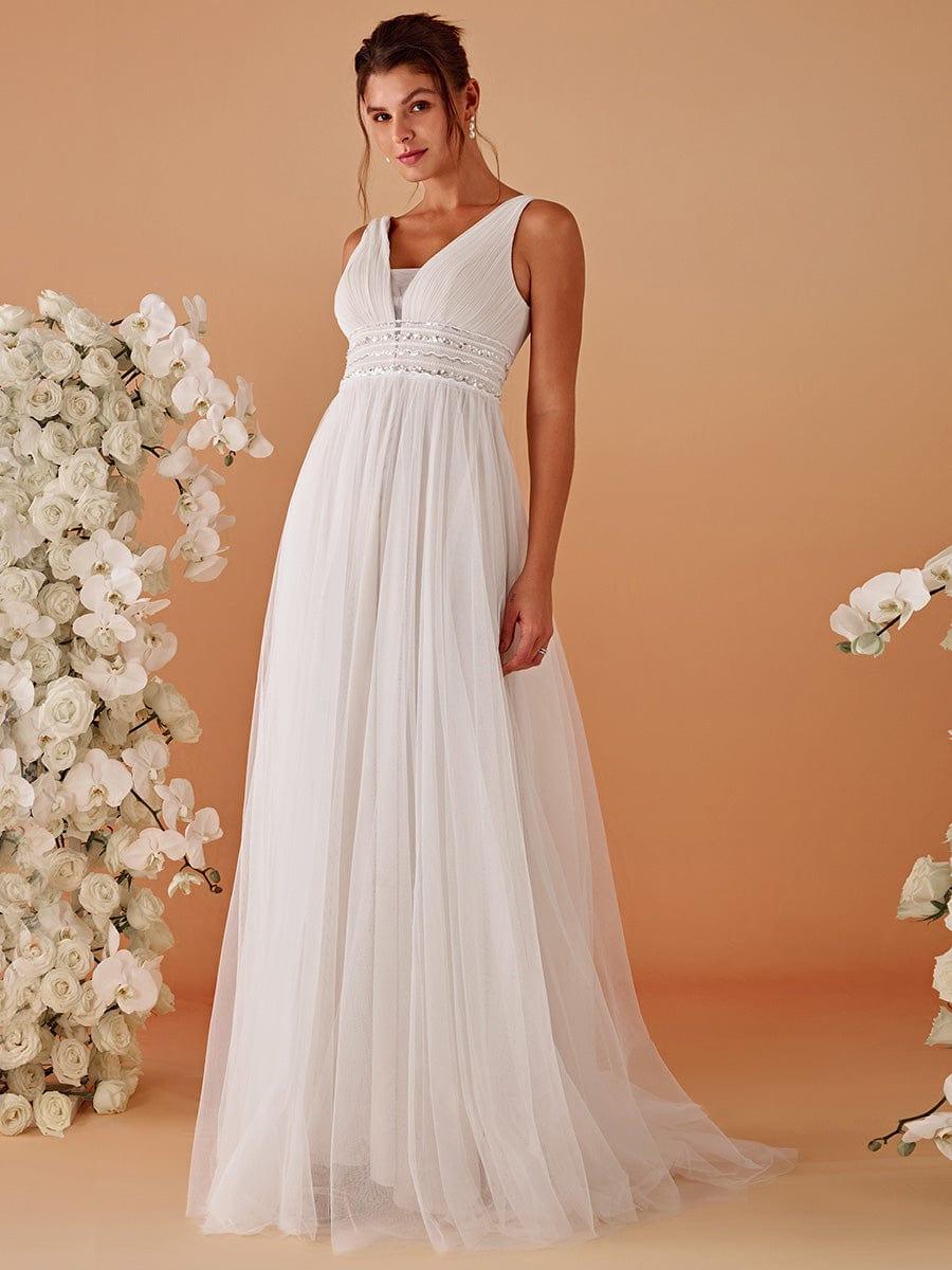Sleeveless Deep V Low Back Long Wedding Dress - Image 4