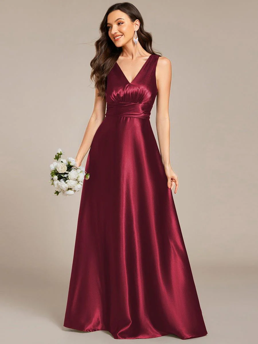 ever INDY|Sleeveless Empire Waist Satin Maxi Bridesmaid Dress With Pockets - Image 64