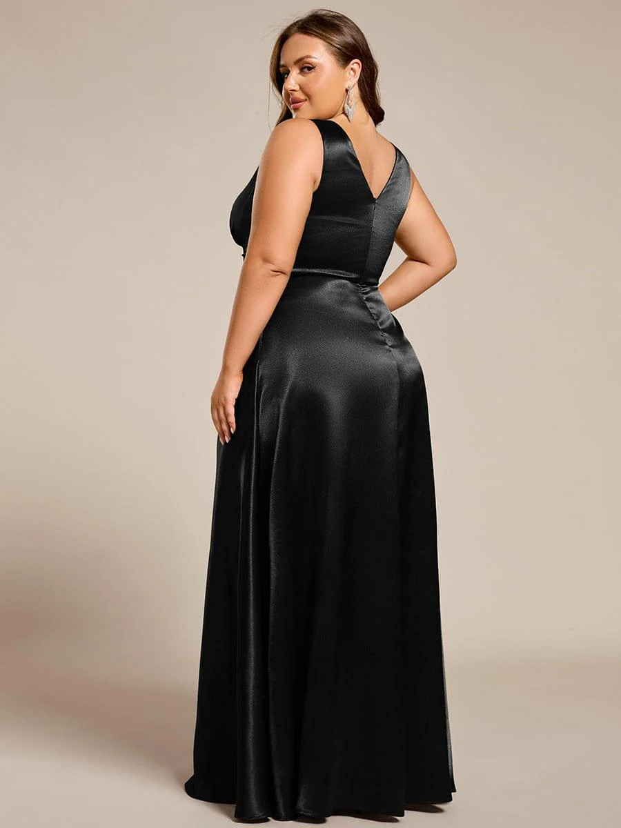 ever INDY|Sleeveless Empire Waist Satin Maxi Dress With Pockets in Black - Image 7