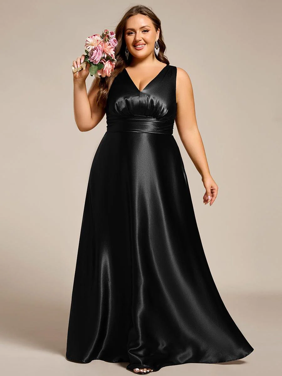 ever INDY|Sleeveless Empire Waist Satin Maxi Dress With Pockets in Black - Image 9