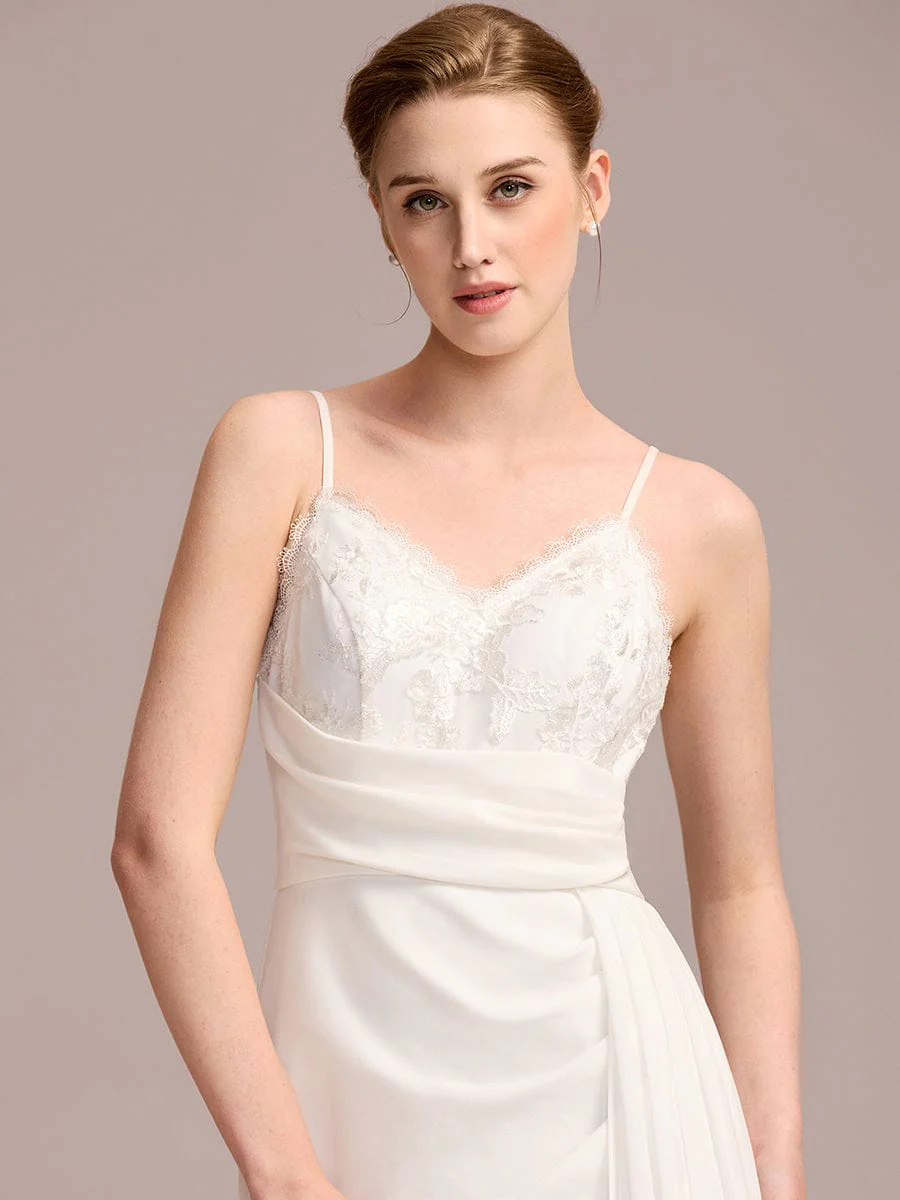 Sleeveless V-Neck Embroidered Wedding Dress with Ribbons - Image 5