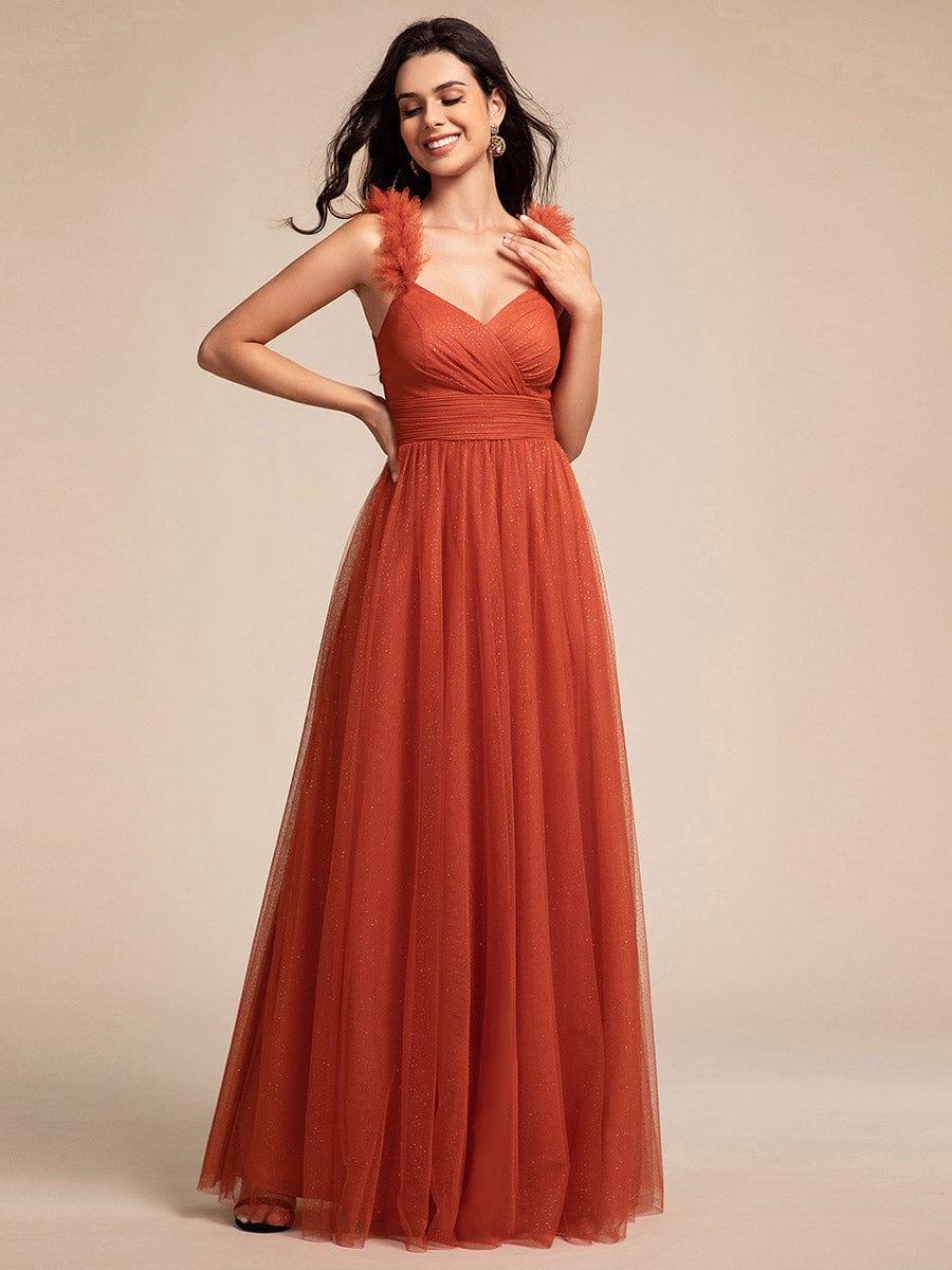 Sleeveless Pleated Glitter Maxi Bridesmaid Dress With Embellished Straps