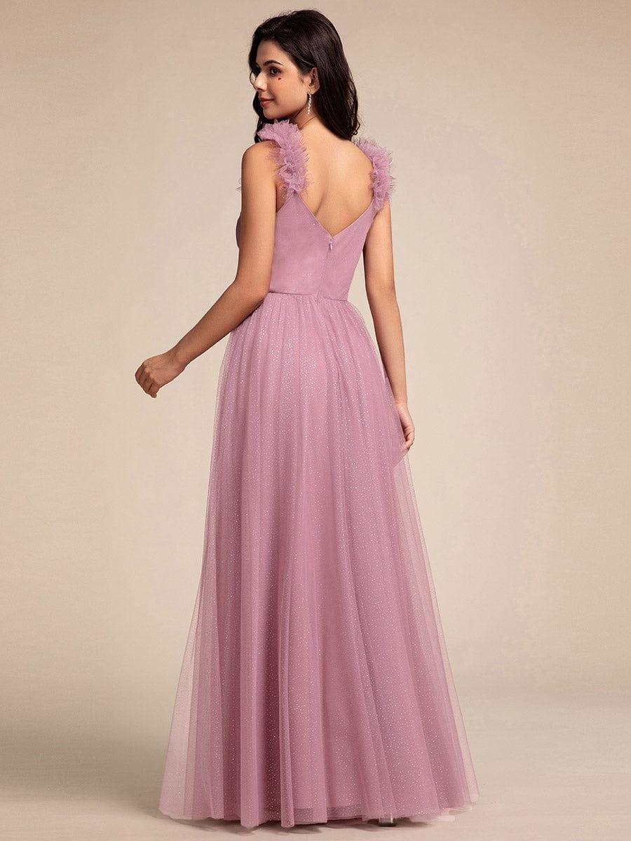 Sleeveless Pleated Glitter Maxi Bridesmaid Dress With Embellished Straps - Image 12