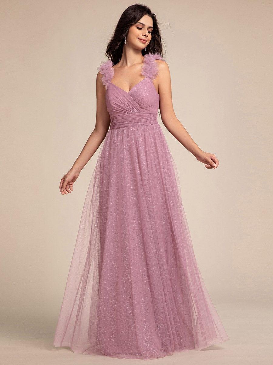 Sleeveless Pleated Glitter Maxi Bridesmaid Dress With Embellished Straps - Image 14