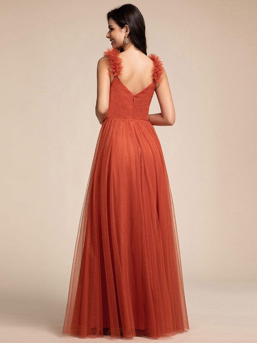 Sleeveless Pleated Glitter Maxi Bridesmaid Dress With Embellished Straps - Image 2