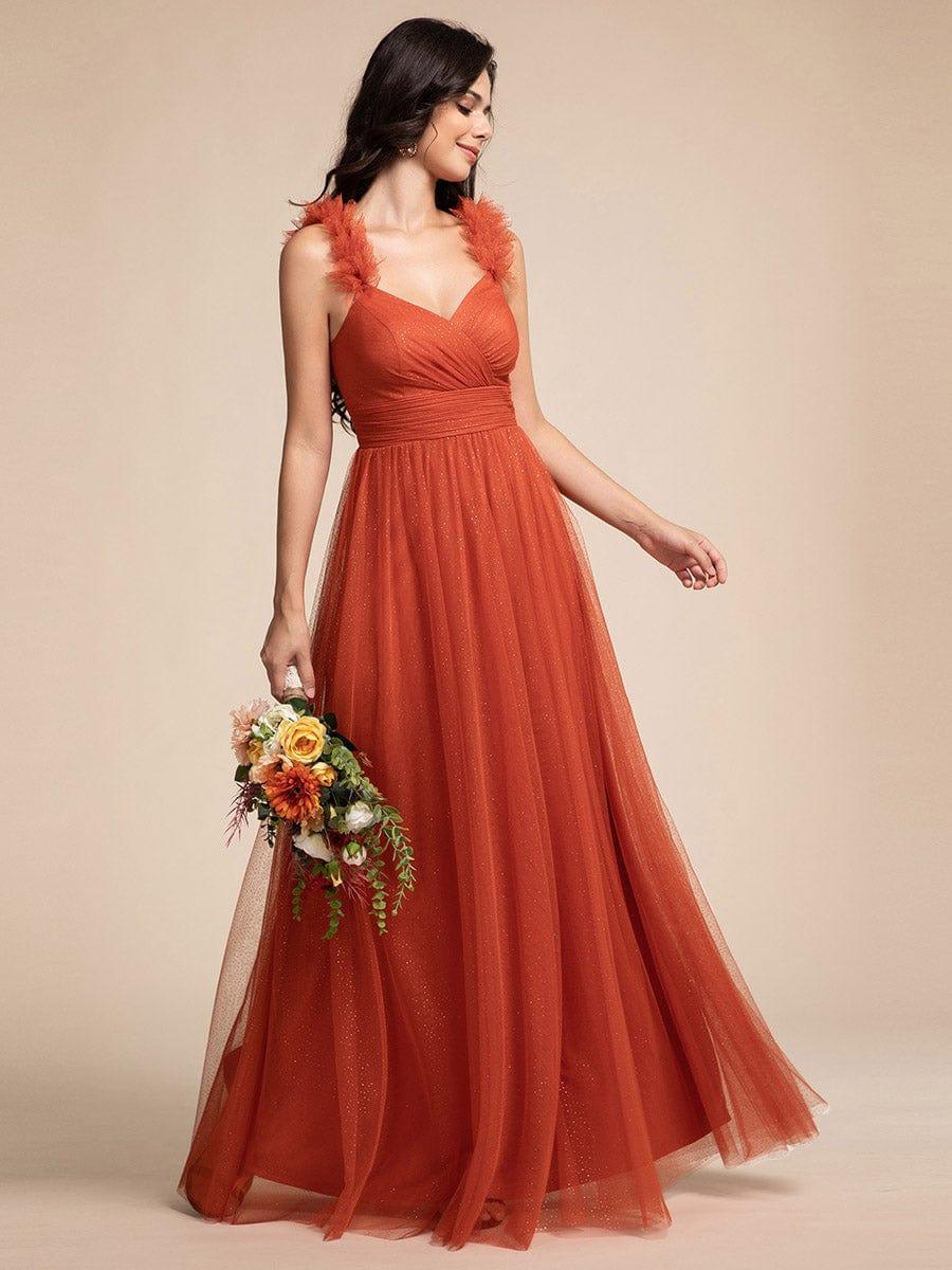 Sleeveless Pleated Glitter Maxi Bridesmaid Dress With Embellished Straps - Image 4